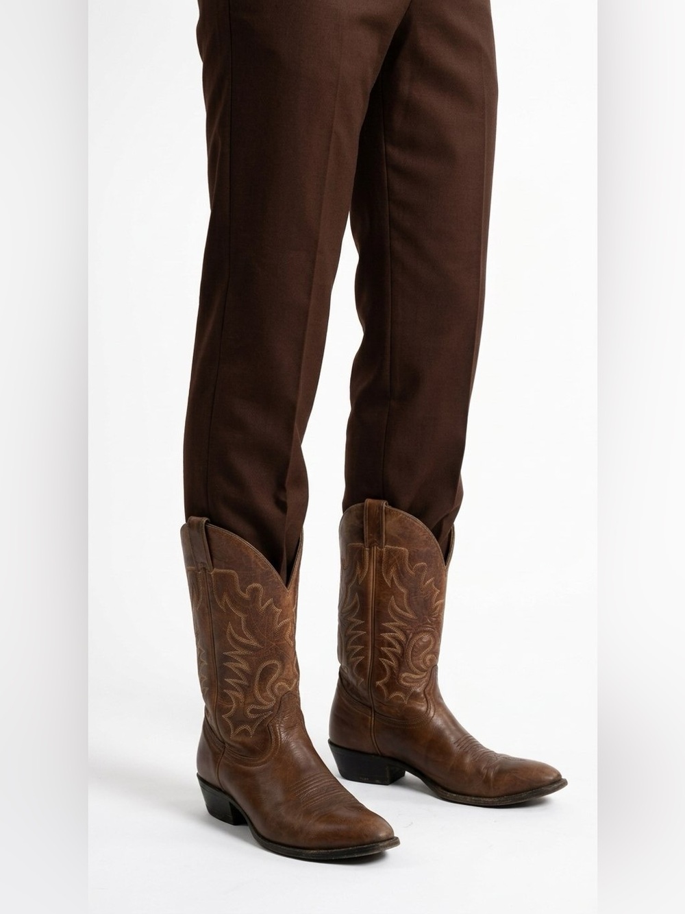 BOULET MEN'S BROWN LEATHER COWBOY BOOTS SIZE 9